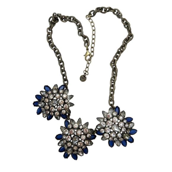 LOFT Chunky Statement Necklace Antiqued Goldtone Blue 20.5 Inch - Picture 8 of 9